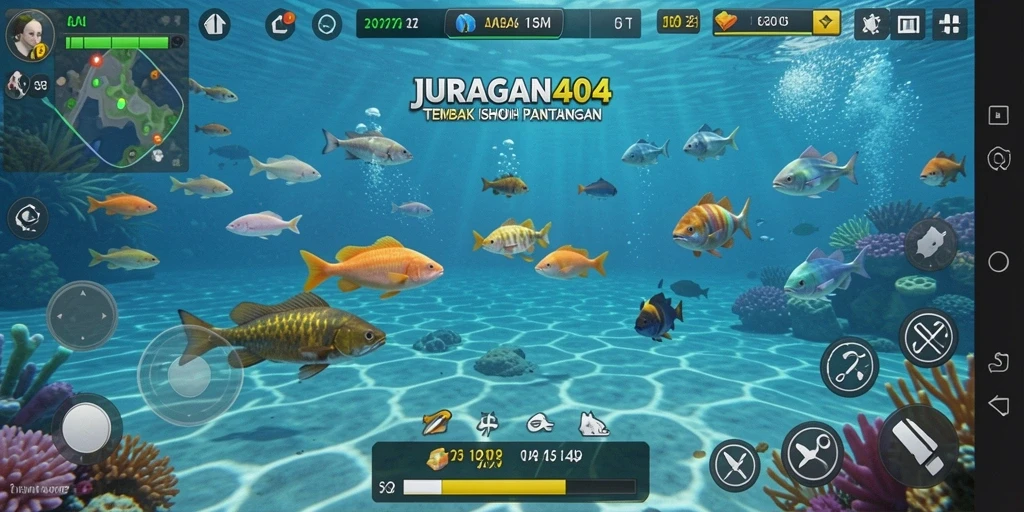 Tampilan gameplay yang seru dari JURAGAN404 saat menembak ikan.