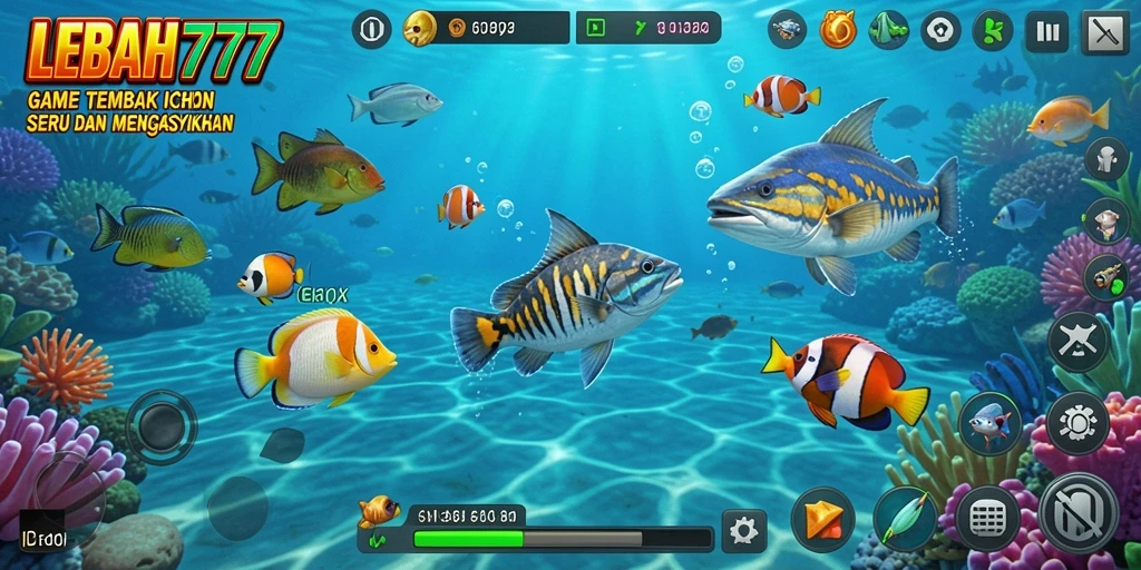 Tampilan gameplay <strong>LEBAH777</strong> dengan aksi menembak ikan yang seru.
