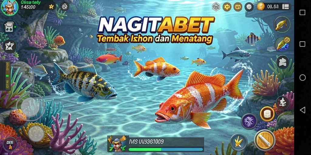 Tangkapan layar dari gameplay NAGITABET yang menampilkan aksi menembak ikan.