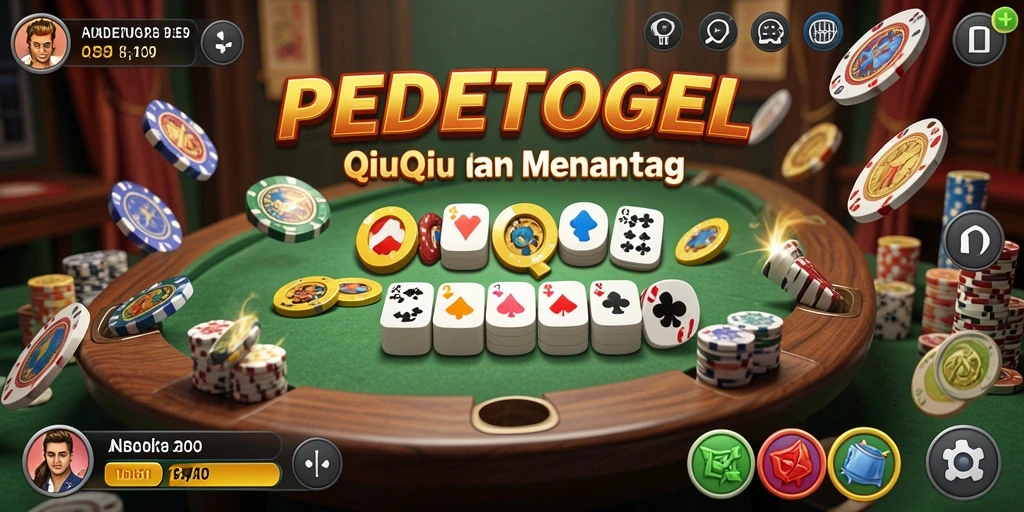 Screenshot utama PEDETOGEL menampilkan aksi QiuQiu yang seru.
