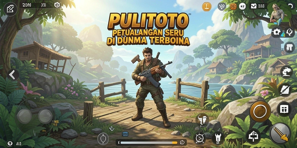 Screenshot utama PULITOTO menunjukkan aksi seru di dunia terbuka.