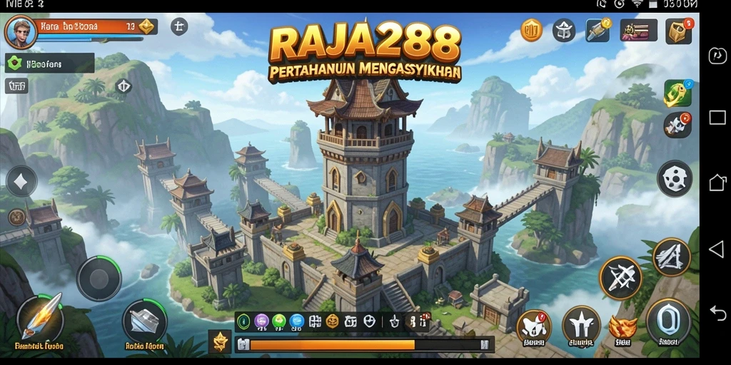 Screenshot gameplay RAJA288 menunjukkan aksi pertahanan menara yang seru.