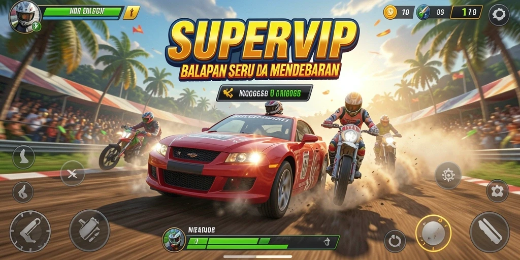 Gameplay balapan yang mendebarkan dalam SUPERVIP.