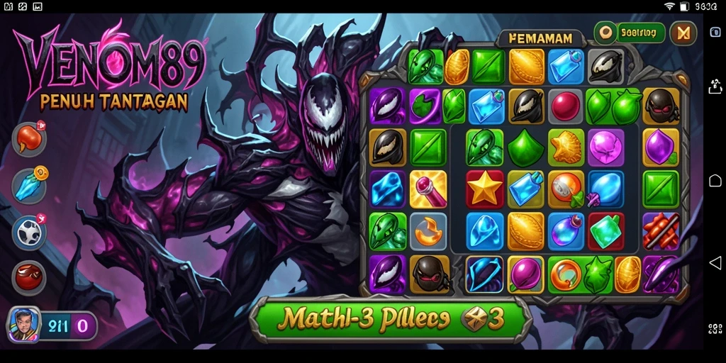 Tampilan gameplay VENOM889 saat mencocokkan elemen-elemen berwarna.
